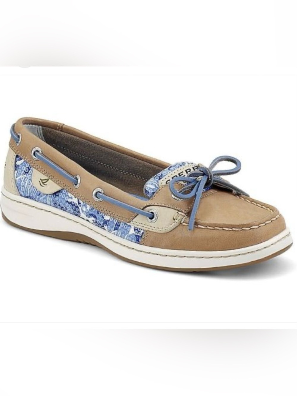 Vintage Y2K Sperry Angelfish Top-Sider Sequin Boat Shoes Tan Blue Women’s 7M